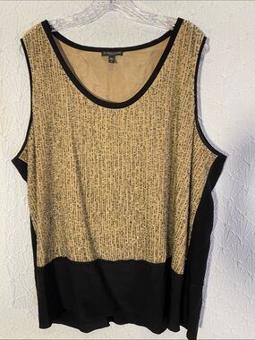 Eileen Fisher Gold and Black Sleeveless Knit Tank 100% SILK